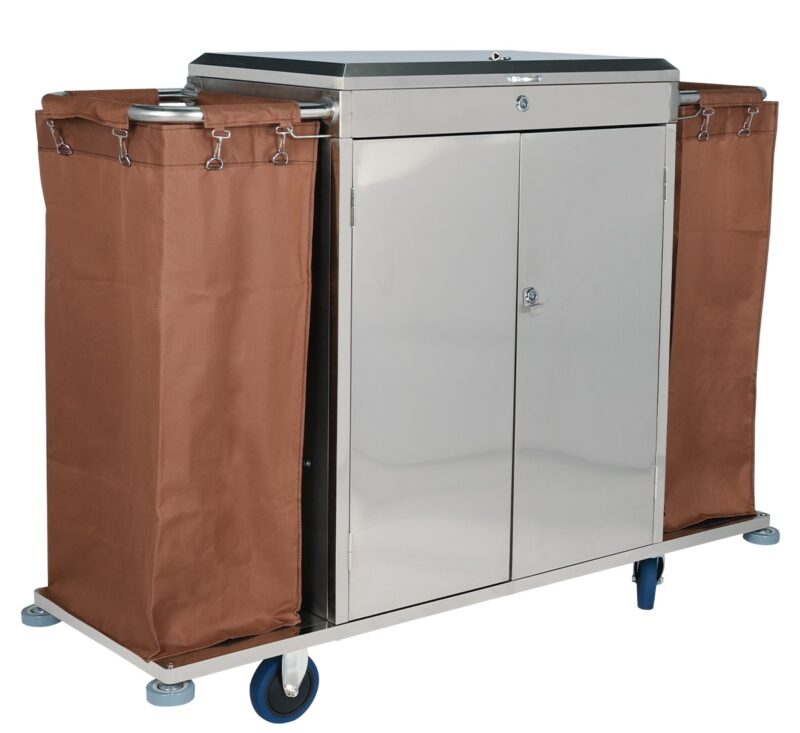 Stainless Steel Housekeeking Trolley with Doors and Top Cover