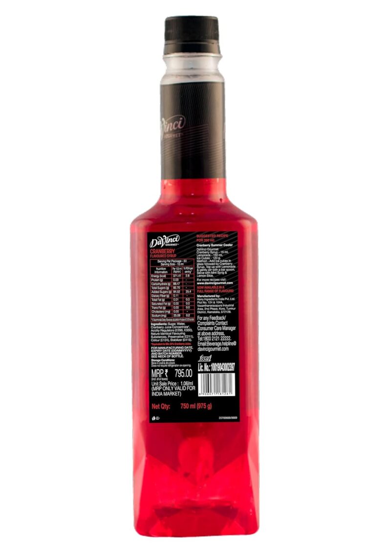 DaVinci Gourmet - Cranberry - Flavoured Liquid Syrup – 750 ML - Image 3